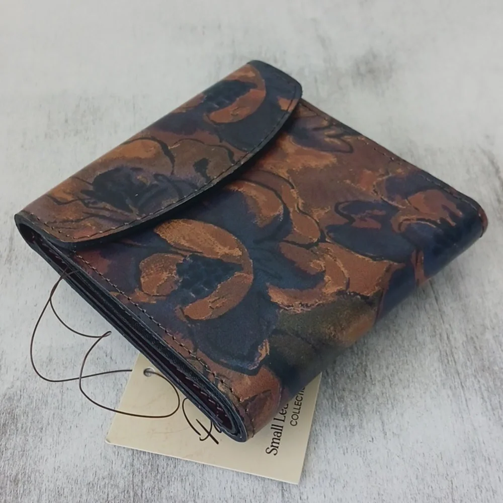 PATRICIA NASH Reiti Bi-Fold Leather RFID Wallet Floral Sienna Sunset Tan Brown